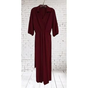 Fraiche By J Belted‎ Jumpsuit 3/4 Sleeve Red Jogger